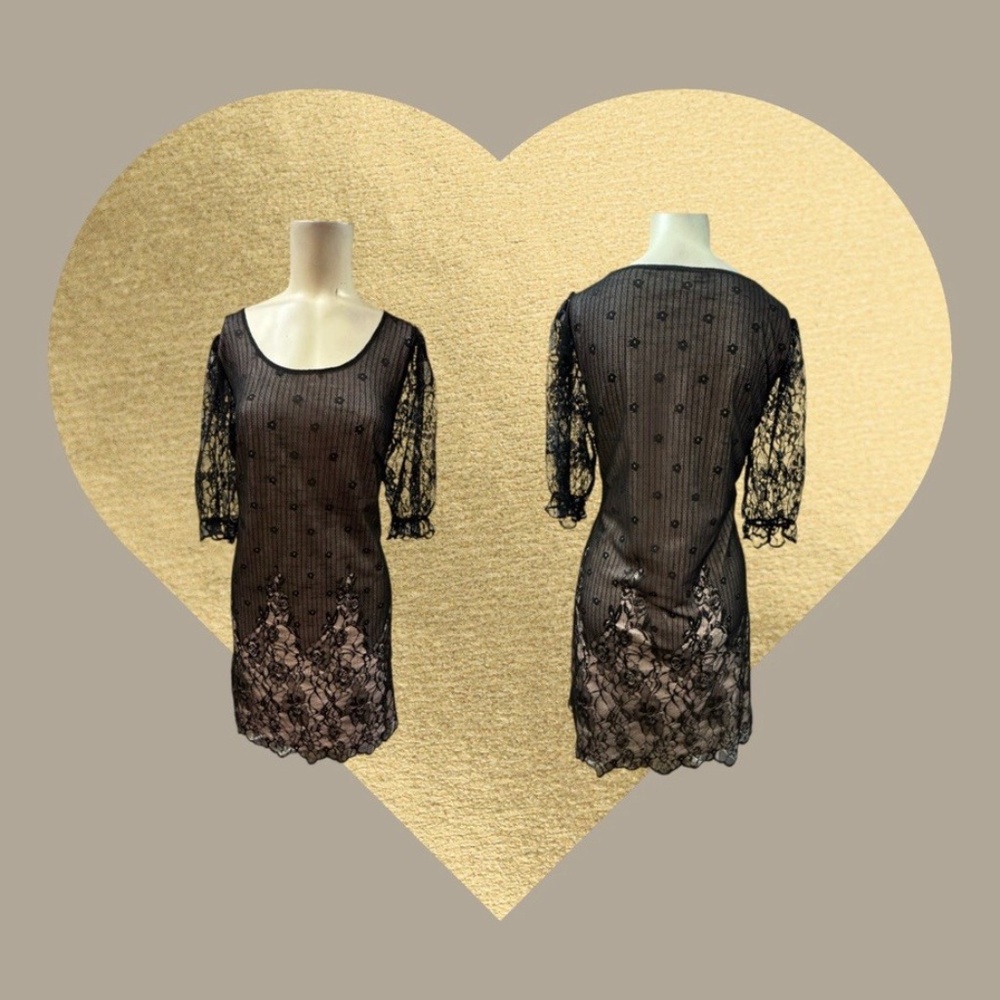Body flirt,Woman,Dress Formal,Black,Sz M,Long Sleeve,Knee length,Elastic Lace.!